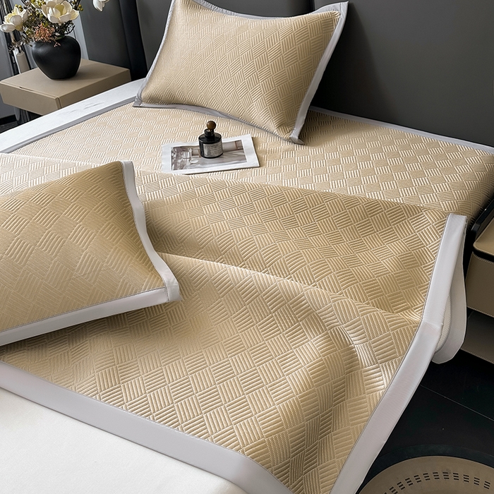 91家纺网 家纺一手货源 找家纺 乐家欣 2026新款提花凉感床笠款床席款软凉席 床席款提花-卡其