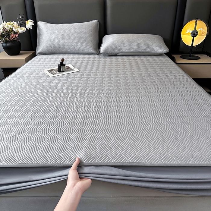 91家纺网 家纺一手货源 找家纺 乐家欣 2026新款提花凉感床笠款床席款软凉席 床笠款提花-浅灰