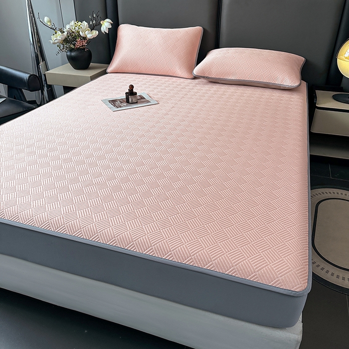 91家纺网 家纺一手货源 找家纺 乐家欣 2026新款提花凉感床笠款床席款软凉席 床笠款提花-蜜桃粉