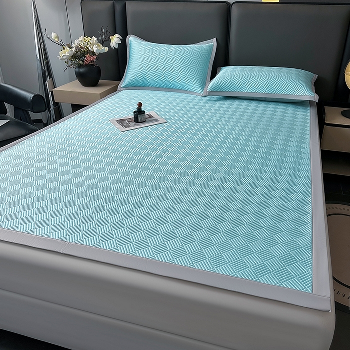 91家纺网 家纺一手货源 找家纺 乐家欣 2026新款提花凉感床笠款床席款软凉席 床席款提花-清水蓝