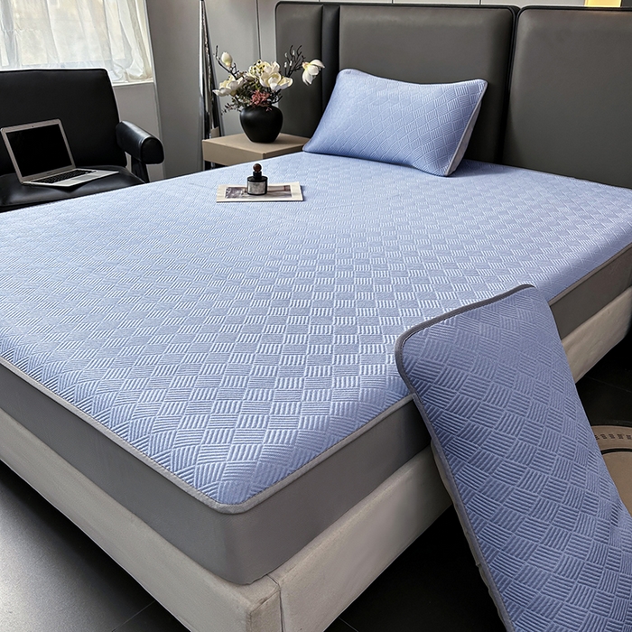 91家纺网 家纺一手货源 找家纺 乐家欣 2026新款提花凉感床笠款床席款软凉席 床笠款提花-紫灰