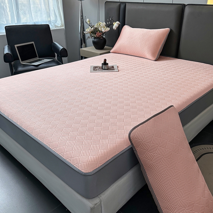 91家纺网 家纺一手货源 找家纺 乐家欣 2026新款提花凉感床笠款床席款软凉席 床笠款提花-蜜桃粉