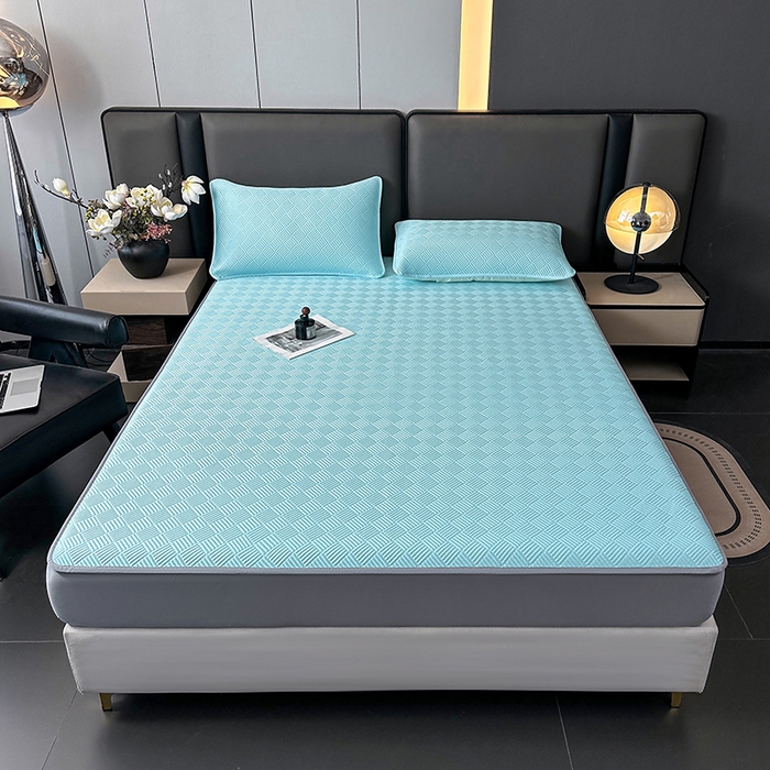 91家纺网 家纺一手货源 找家纺 乐家欣 2026新款提花凉感床笠款床席款软凉席 床笠款提花-清水蓝