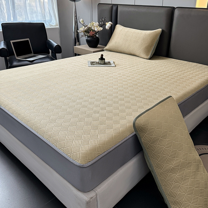 91家纺网 家纺一手货源 找家纺 乐家欣 2026新款提花凉感床笠款床席款软凉席 床笠款提花-卡其