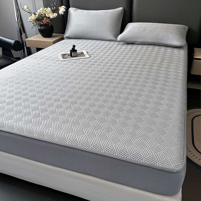 91家纺网 家纺一手货源 找家纺 乐家欣 2026新款提花凉感床笠款床席款软凉席 床笠款提花-浅灰