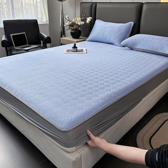 91家纺网 家纺一手货源 找家纺 乐家欣 2026新款提花凉感床笠款床席款软凉席 床笠款提花-紫灰