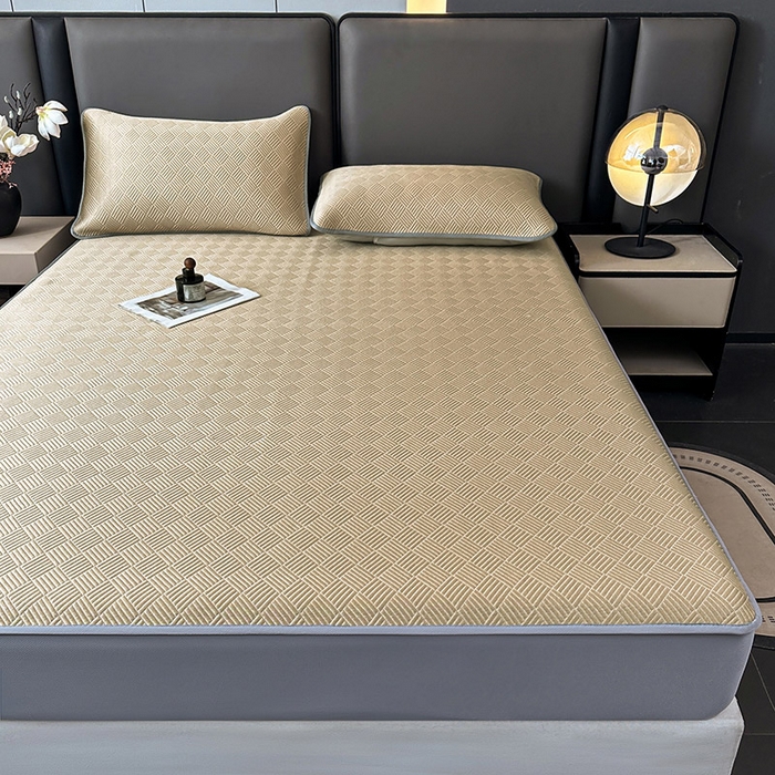 91家纺网 家纺一手货源 找家纺 乐家欣 2026新款提花凉感床笠款床席款软凉席 床笠款提花-卡其