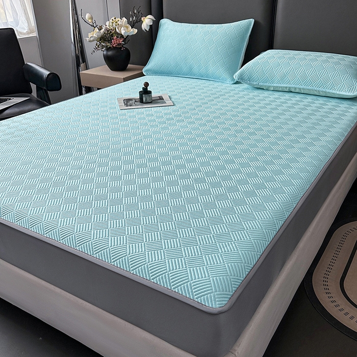 91家纺网 家纺一手货源 找家纺 乐家欣 2026新款提花凉感床笠款床席款软凉席 床笠款提花-清水蓝