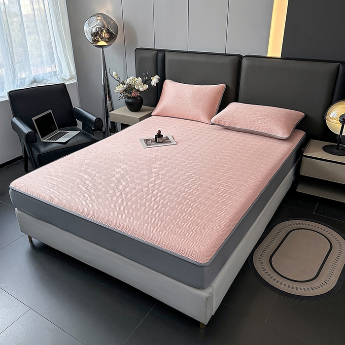 91家纺网 家纺一手货源 找家纺 乐家欣 2026新款提花凉感床笠款床席款软凉席 床笠款提花-蜜桃粉