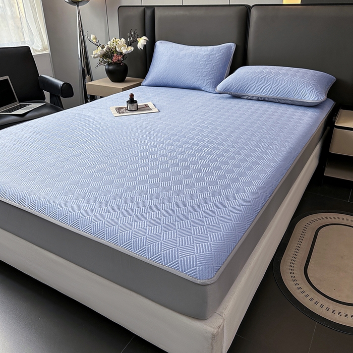 91家纺网 家纺一手货源 找家纺 乐家欣 2026新款提花凉感床笠款床席款软凉席 床笠款提花-紫灰