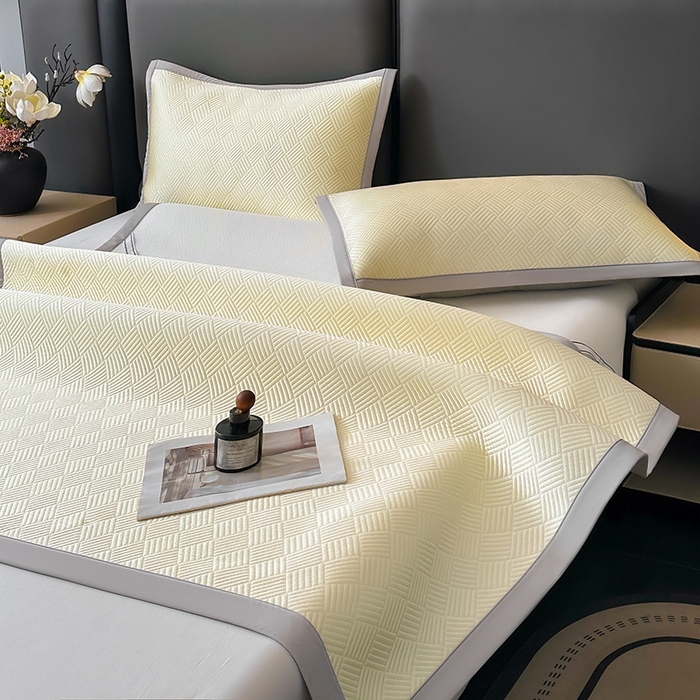 91家纺网 家纺一手货源 找家纺 乐家欣 2026新款提花凉感床笠款床席款软凉席 床席款提花-奶昔白