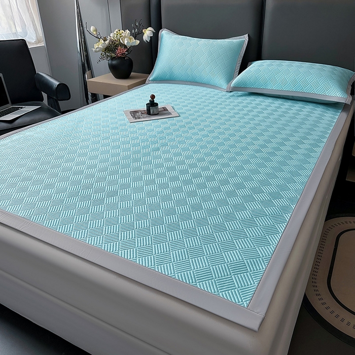 91家纺网 家纺一手货源 找家纺 乐家欣 2026新款提花凉感床笠款床席款软凉席 床席款提花-清水蓝