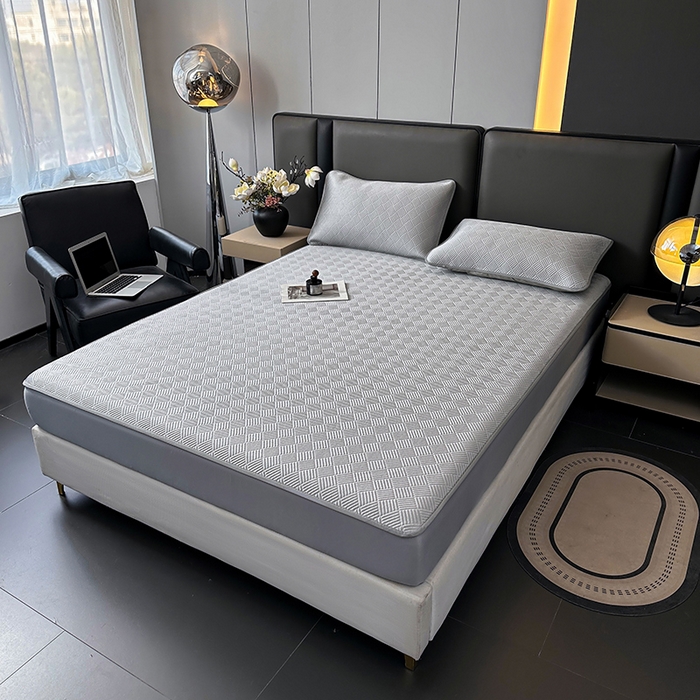 91家纺网 家纺一手货源 找家纺 乐家欣 2026新款提花凉感床笠款床席款软凉席 床笠款提花-浅灰