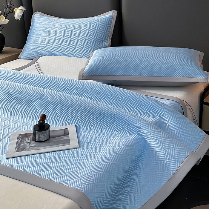 91家纺网 家纺一手货源 找家纺 乐家欣 2026新款提花凉感床笠款床席款软凉席 床席款提花-宾利蓝