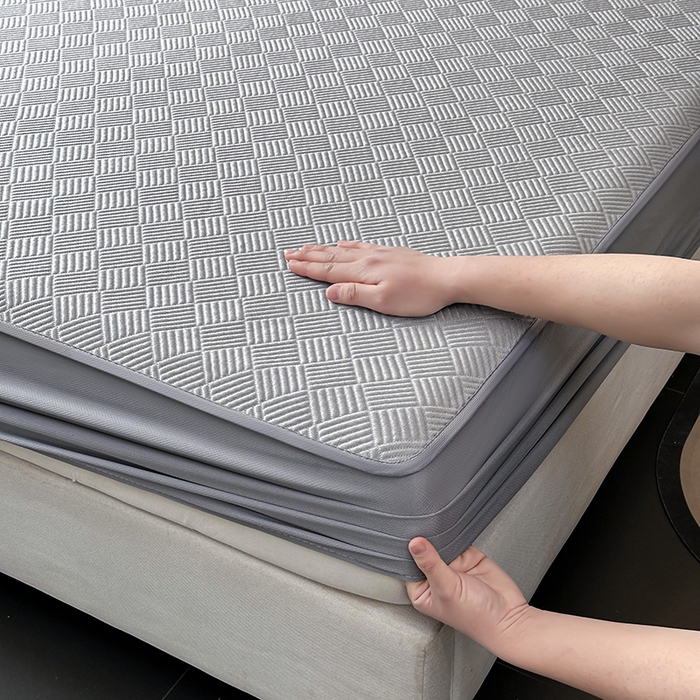 91家纺网 家纺一手货源 找家纺 乐家欣 2026新款提花凉感床笠款床席款软凉席 床笠款提花-浅灰