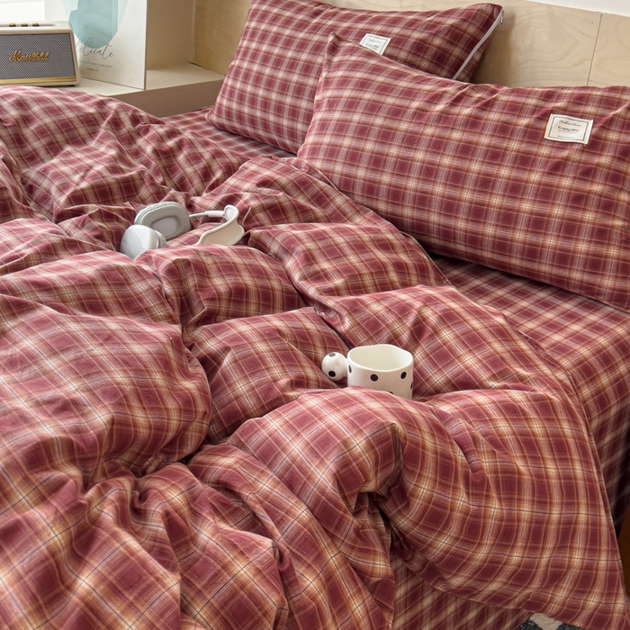 91家纺网 家纺一手货源 找家纺 （总）花香四季家纺 2026新款简约全棉高织高密色织纯棉水洗棉四件套