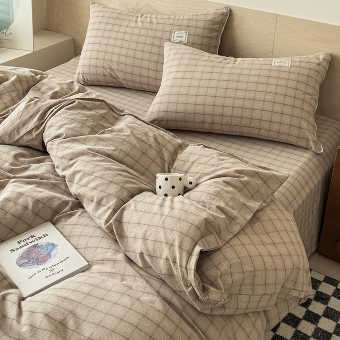 91家纺网 家纺一手货源 找家纺 （总）花香四季家纺 2026新款简约全棉高织高密色织纯棉水洗棉四件套