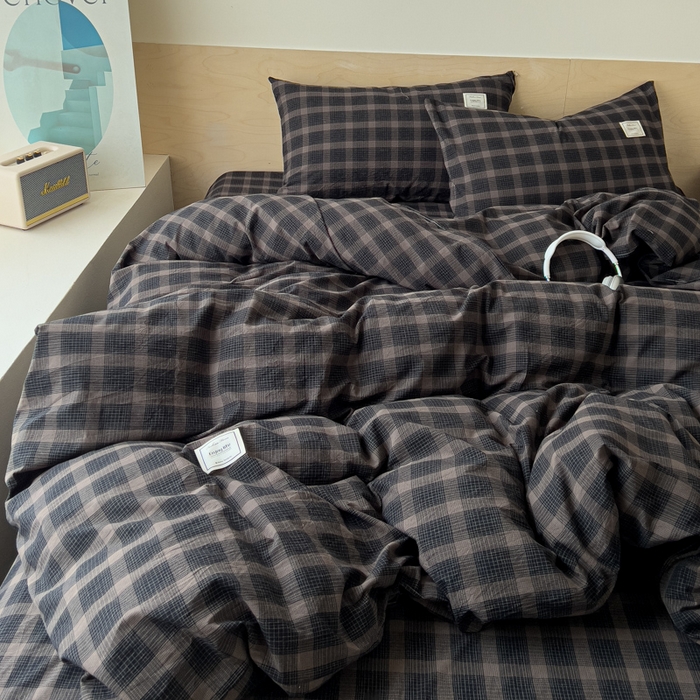 91家纺网 家纺一手货源 找家纺 （总）花香四季家纺 2026新款简约全棉高织高密色织纯棉水洗棉四件套