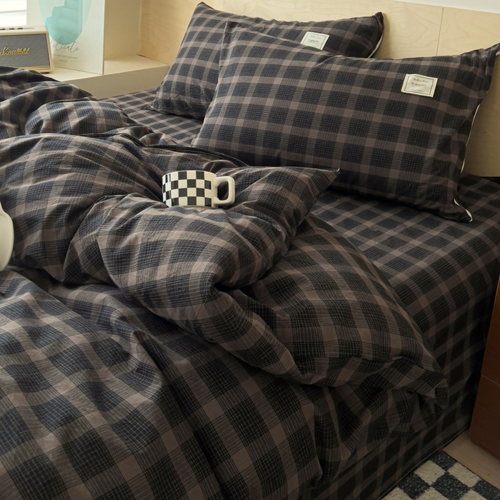 91家纺网 家纺一手货源 找家纺 （总）花香四季家纺 2026新款简约全棉高织高密色织纯棉水洗棉四件套