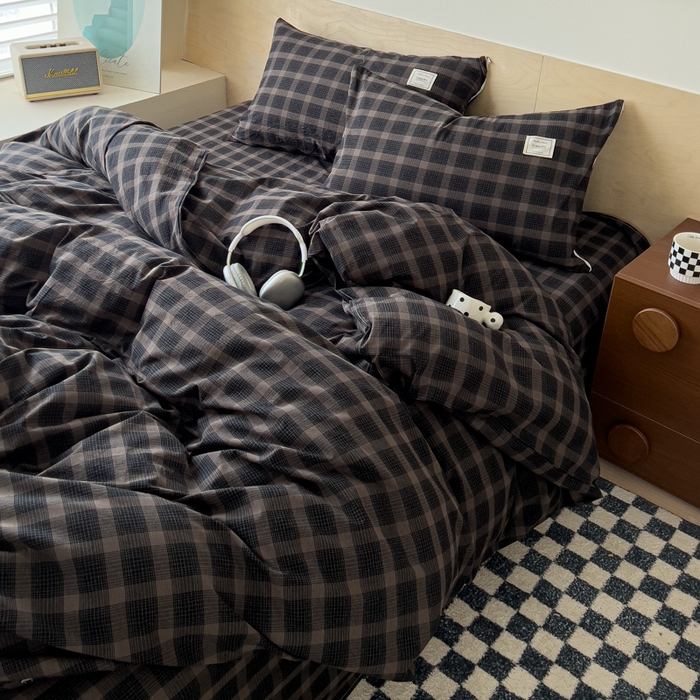 91家纺网 家纺一手货源 找家纺 （总）花香四季家纺 2026新款简约全棉高织高密色织纯棉水洗棉四件套