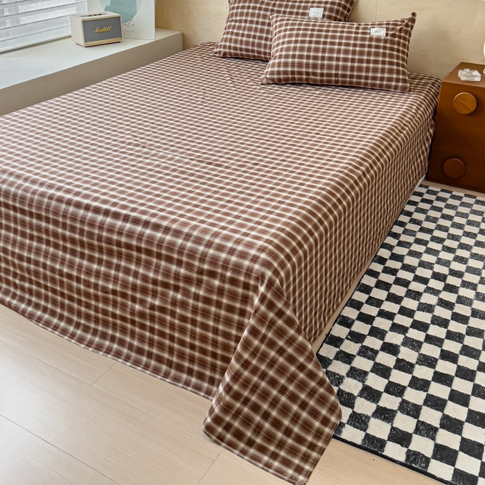 91家纺网 家纺一手货源 找家纺 花香四季家纺 2026新款简约全棉高织高密色织纯棉水洗棉四件套 焦糖