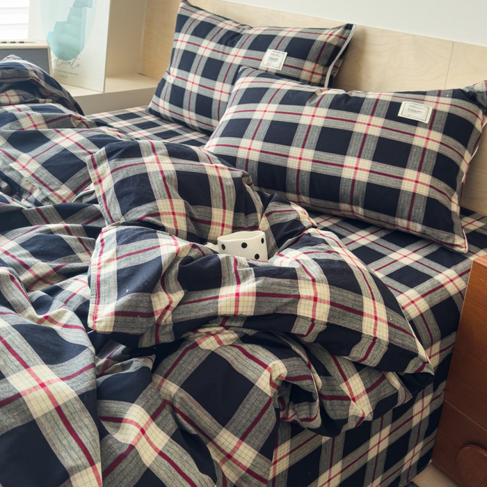 花香四季家纺 2026新款简约全棉高织高密色织纯棉水洗棉四件套 黑桃A