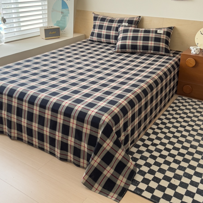 91家纺网 家纺一手货源 找家纺 花香四季家纺 2026新款简约全棉高织高密色织纯棉水洗棉四件套 黑桃A