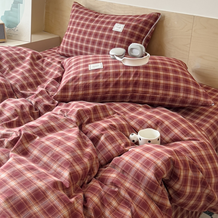 91家纺网 家纺一手货源 找家纺 花香四季家纺 2026新款简约全棉高织高密色织纯棉水洗棉四件套 慕斯