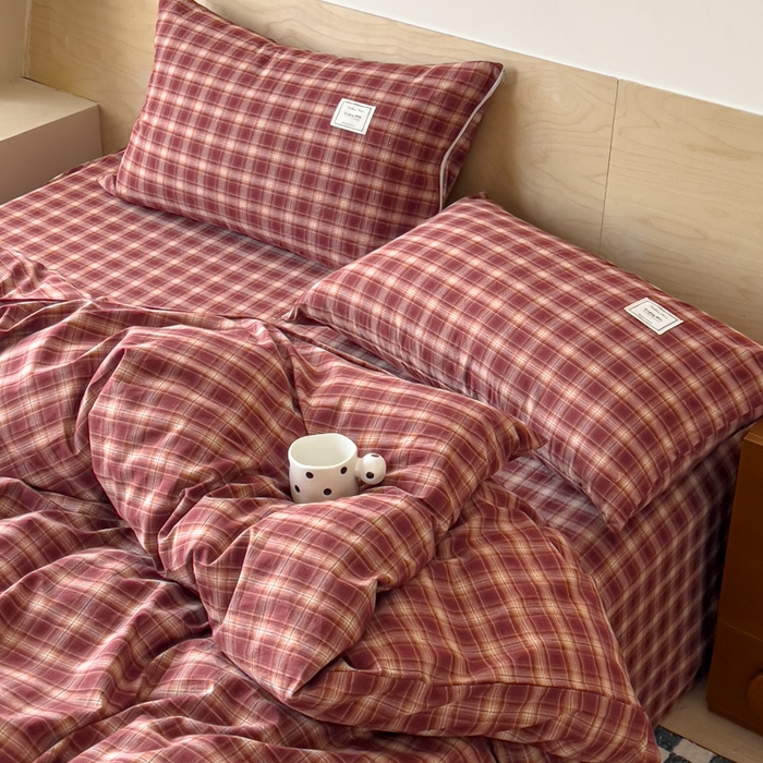 91家纺网 家纺一手货源 找家纺 花香四季家纺 2026新款简约全棉高织高密色织纯棉水洗棉四件套 慕斯