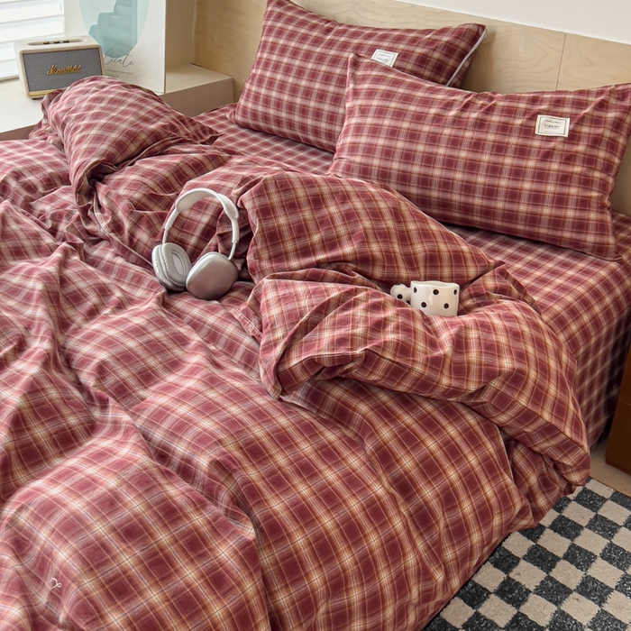 91家纺网 家纺一手货源 找家纺 花香四季家纺 2026新款简约全棉高织高密色织纯棉水洗棉四件套 慕斯