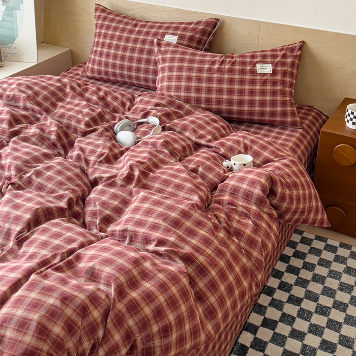 91家纺网 家纺一手货源 找家纺 花香四季家纺 2026新款简约全棉高织高密色织纯棉水洗棉四件套 慕斯