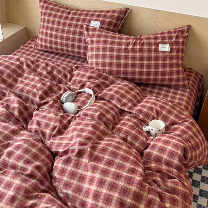 91家纺网 家纺一手货源 找家纺 花香四季家纺 2026新款简约全棉高织高密色织纯棉水洗棉四件套 慕斯