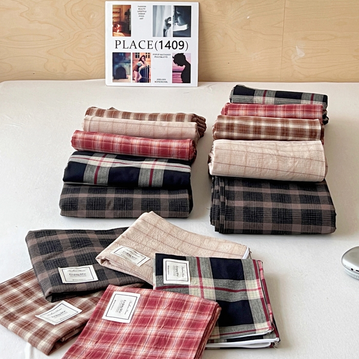 91家纺网 家纺一手货源 找家纺 花香四季家纺 2026新款简约全棉高织高密色织纯棉水洗棉四件套 组合图仅供参考 不可下单