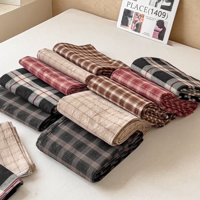 91家纺网 家纺一手货源 找家纺 花香四季家纺 2026新款简约全棉高织高密色织纯棉水洗棉四件套 组合图仅供参考 不可下单