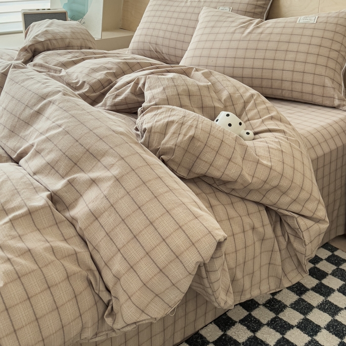 91家纺网 家纺一手货源 找家纺 花香四季家纺 2026新款简约全棉高织高密色织纯棉水洗棉四件套 奶茶