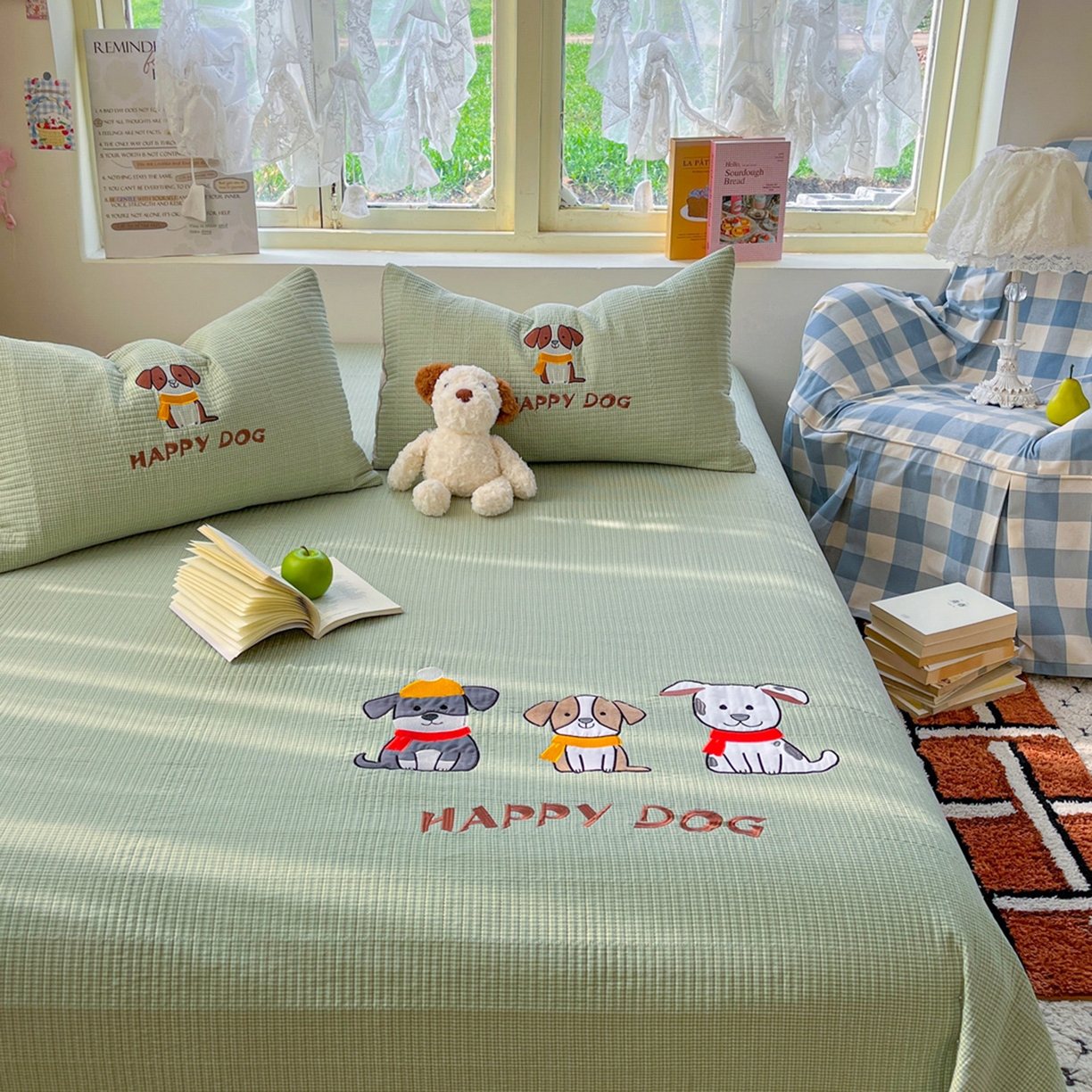 91家纺网 家纺一手货源 找家纺 梵克保罗 2026春夏直播热款贴布绣加厚古法水洗棉夹棉床盖单被套 旺财狗狗