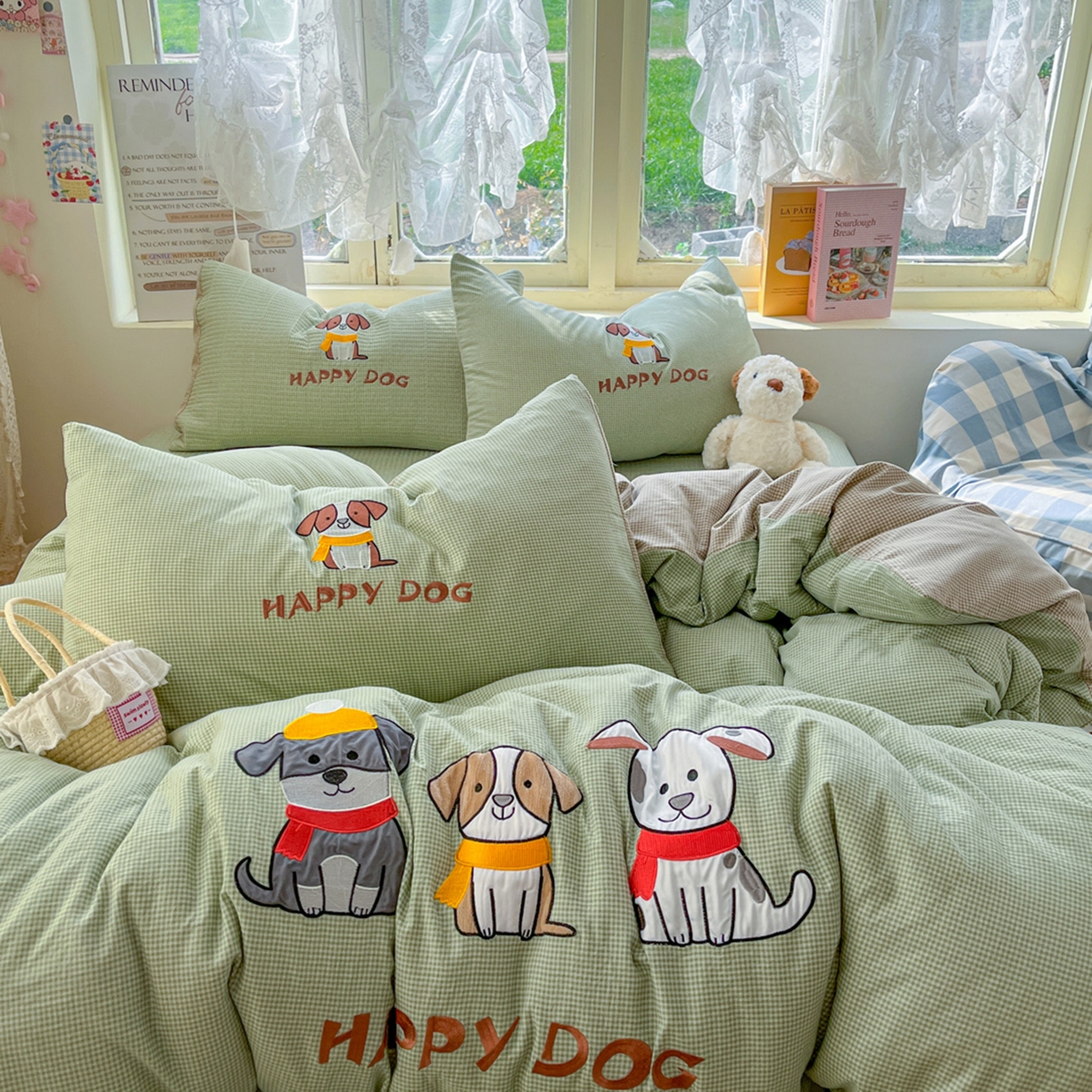 91家纺网 家纺一手货源 找家纺 梵克保罗 2026春夏直播热款贴布绣加厚古法水洗棉夹棉床盖单被套 旺财狗狗