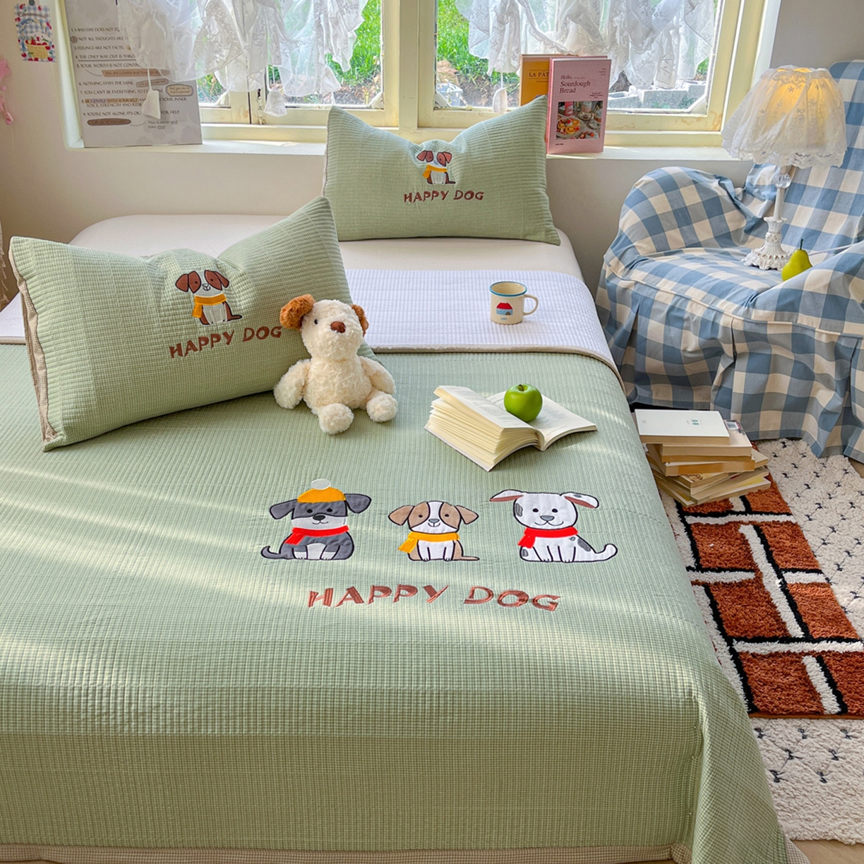 91家纺网 家纺一手货源 找家纺 梵克保罗 2026春夏直播热款贴布绣加厚古法水洗棉夹棉床盖单被套 旺财狗狗