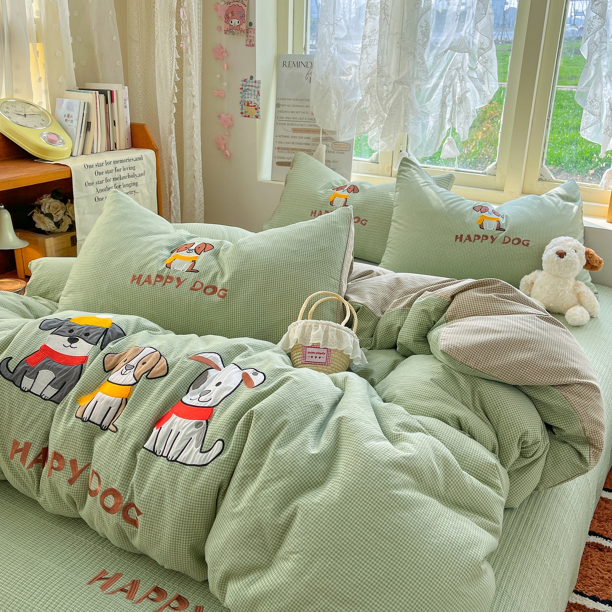 91家纺网 家纺一手货源 找家纺 梵克保罗 2026春夏直播热款贴布绣加厚古法水洗棉夹棉床盖单被套 旺财狗狗