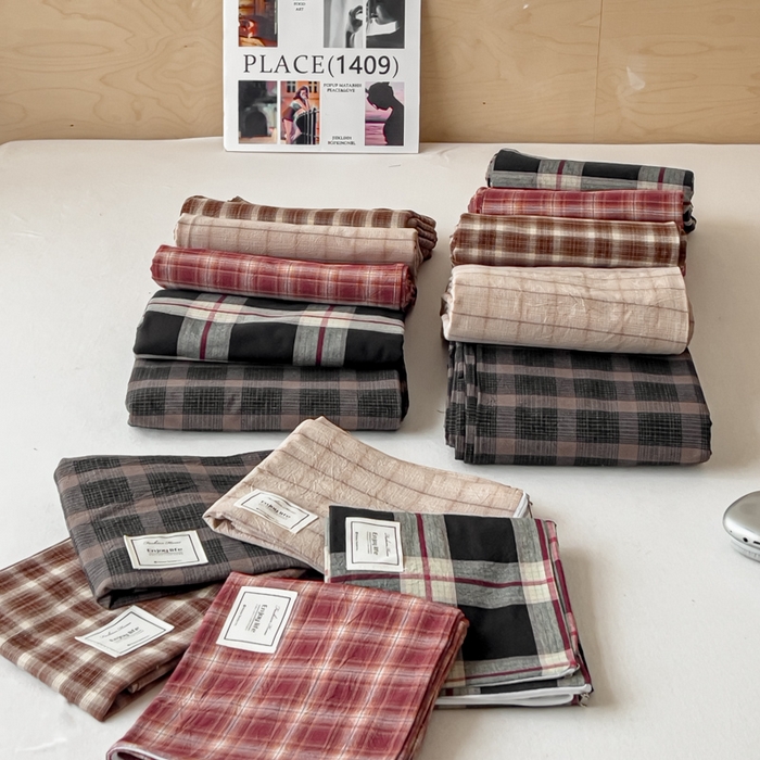 91家纺网 家纺一手货源 找家纺 花香四季家纺 2026新款简约全棉高织高密色织纯棉水洗棉四件套 组合图仅供参考 不可下单