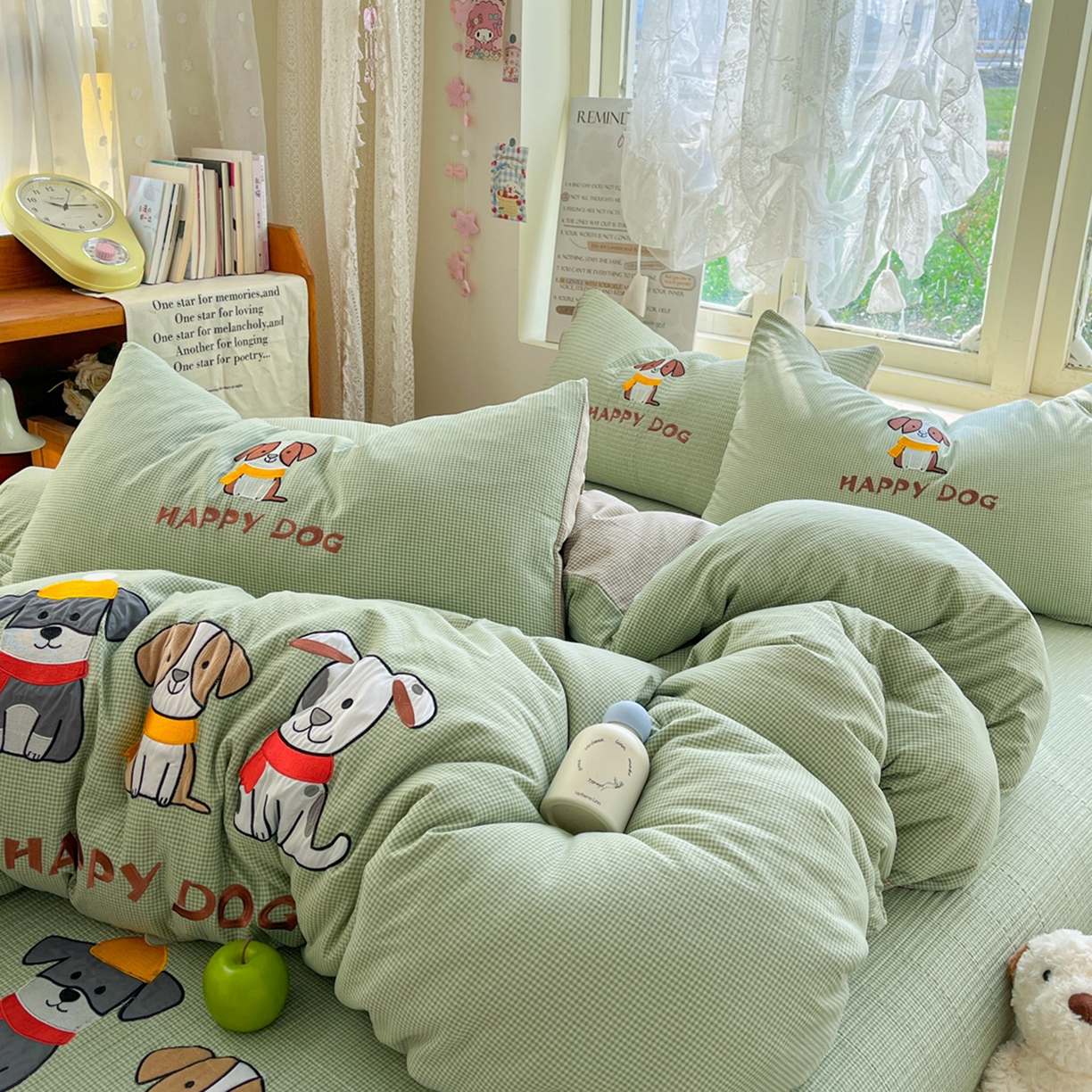 91家纺网 家纺一手货源 找家纺 梵克保罗 2026春夏直播热款贴布绣加厚古法水洗棉夹棉床盖单被套 旺财狗狗