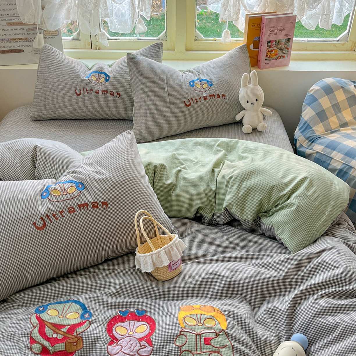 91家纺网 家纺一手货源 找家纺 梵克保罗 2026春夏直播热款贴布绣加厚古法水洗棉夹棉床盖单被套 奥特兄妹