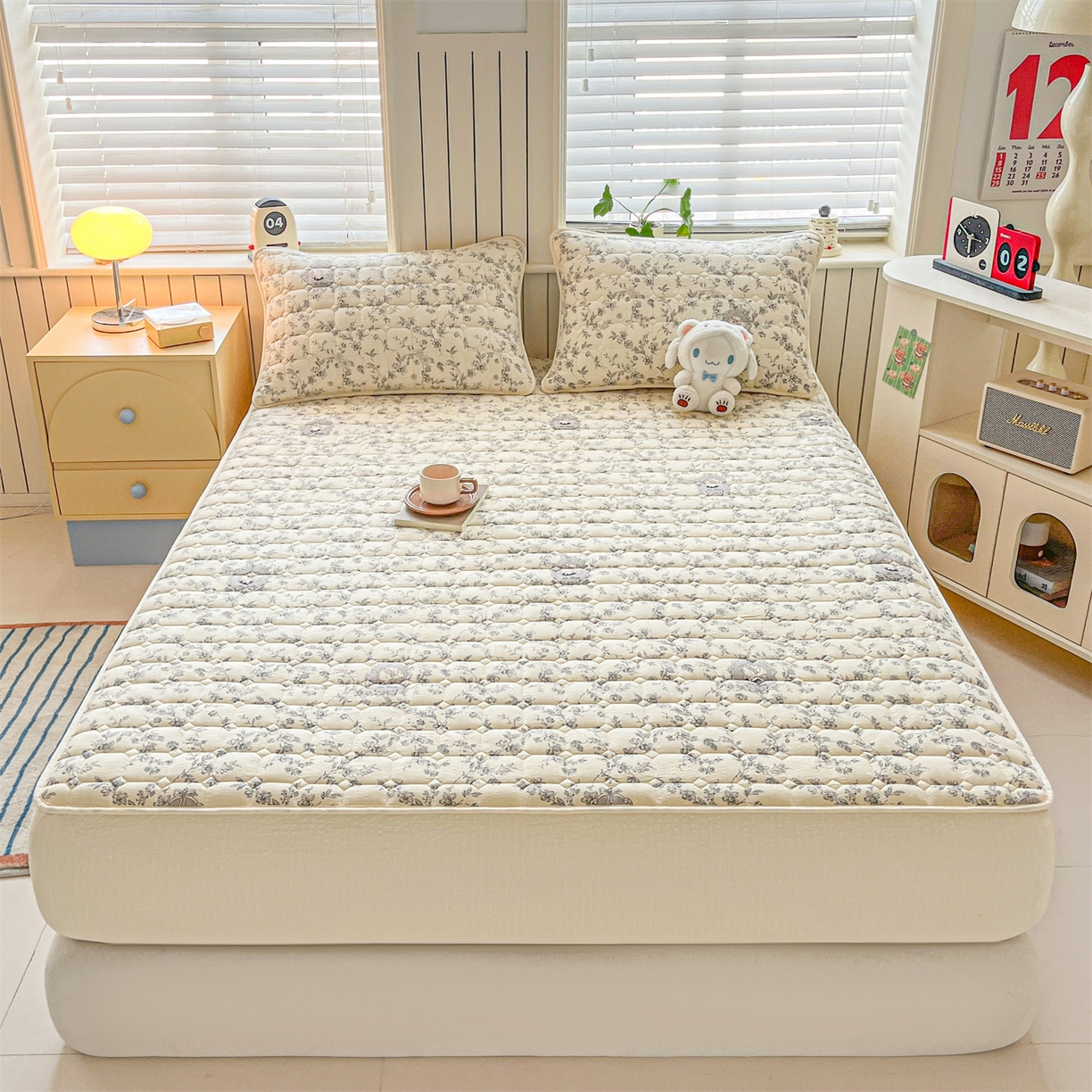 91家纺网 家纺一手货源 找家纺 优眠坊 2026新款亲肤泡芙纱夹棉单床笠床笠单件单品床笠三件套 花之秘境-夹棉款