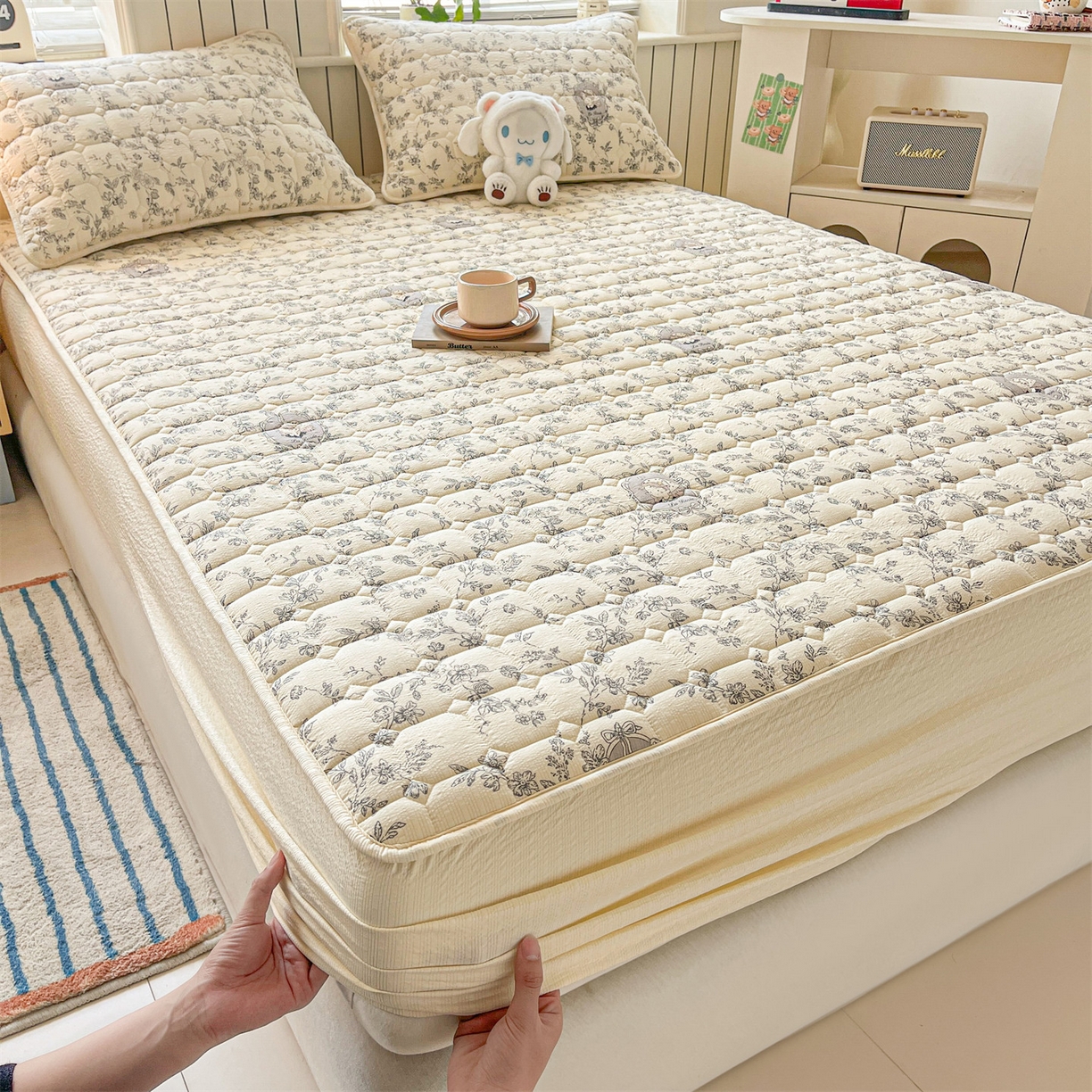 91家纺网 家纺一手货源 找家纺 优眠坊 2026新款亲肤泡芙纱夹棉单床笠床笠单件单品床笠三件套 花之秘境-夹棉款