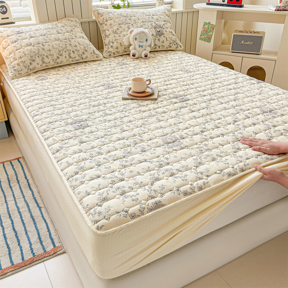 91家纺网 家纺一手货源 找家纺 优眠坊 2026新款亲肤泡芙纱夹棉单床笠床笠单件单品床笠三件套 花之秘境-夹棉款