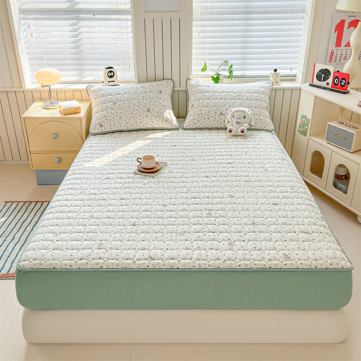 91家纺网 家纺一手货源 找家纺 优眠坊 2026新款亲肤泡芙纱夹棉单床笠床笠单件单品床笠三件套 萌趣小马-夹棉款