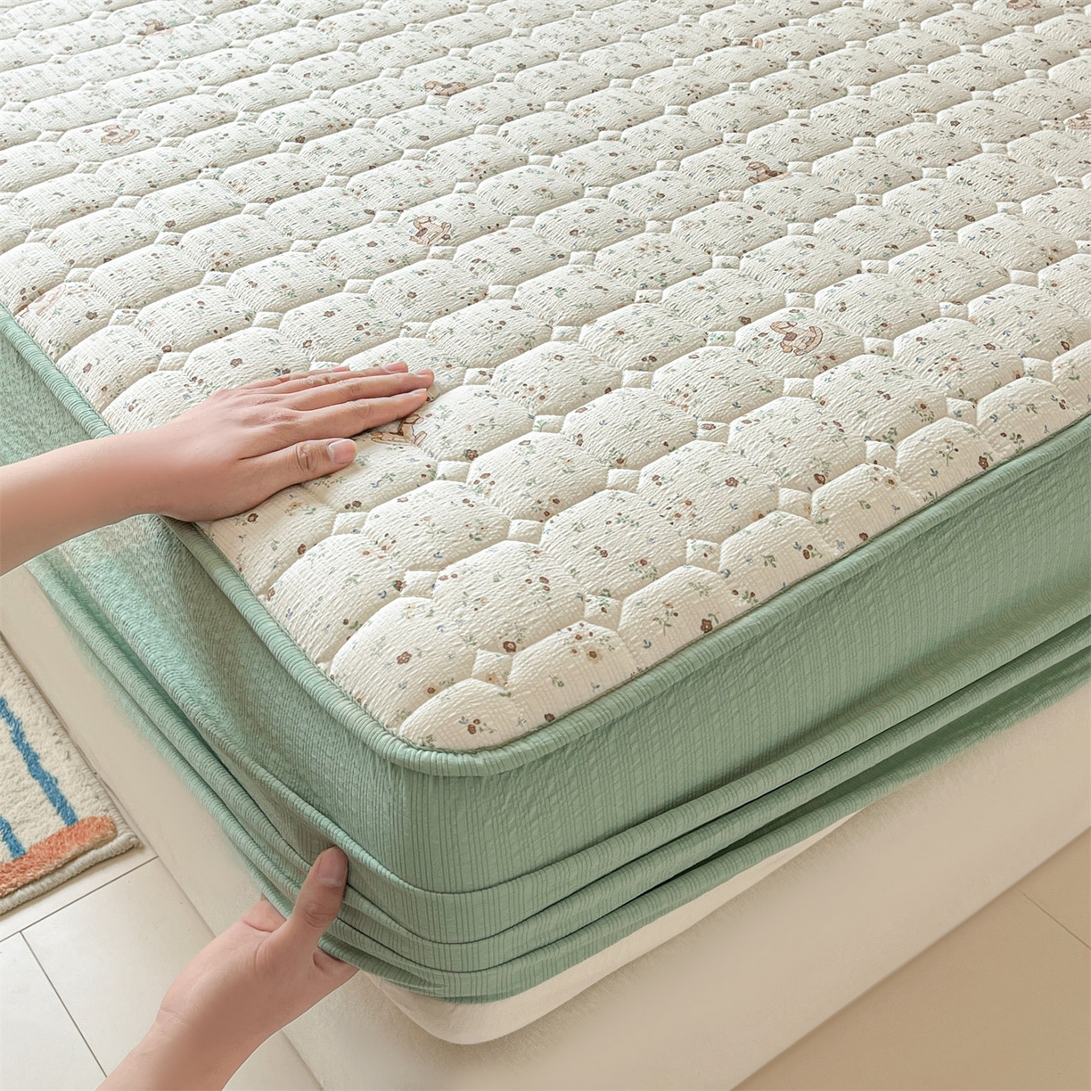 91家纺网 家纺一手货源 找家纺 优眠坊 2026新款亲肤泡芙纱夹棉单床笠床笠单件单品床笠三件套 萌趣小马-夹棉款