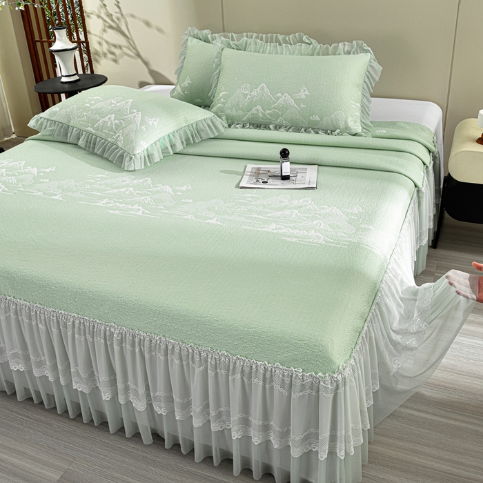 91家纺网 家纺一手货源 找家纺 （总）梦之星 2026新款提花面料530克PE凉感因子冰豆豆床裙三件套