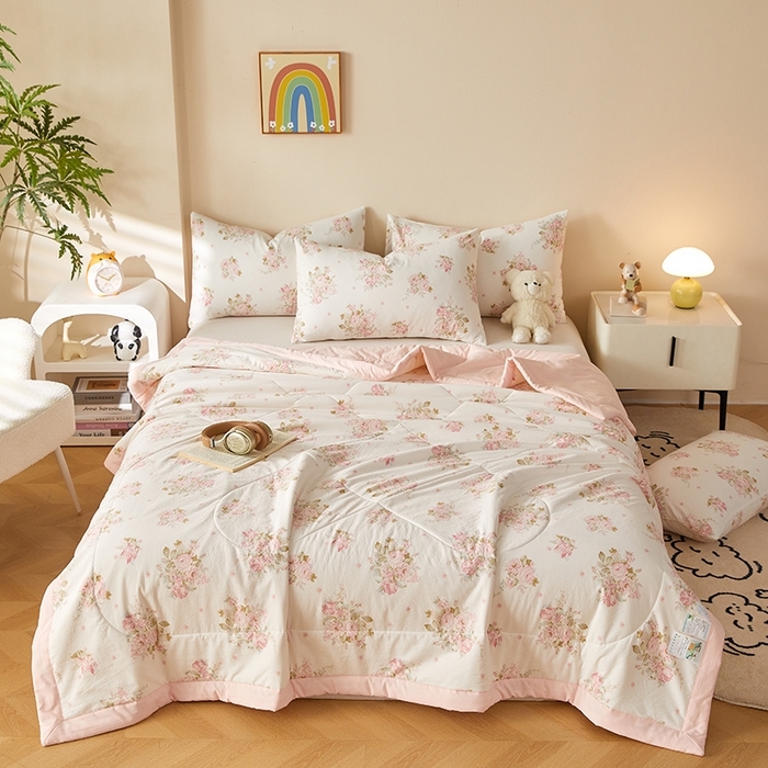 91家纺网 家纺一手货源 找家纺 （总）海洋家纺 2026新款100%新疆棉花印花夏被亲肤仿棉夏凉被纯手包边空调被薄被子