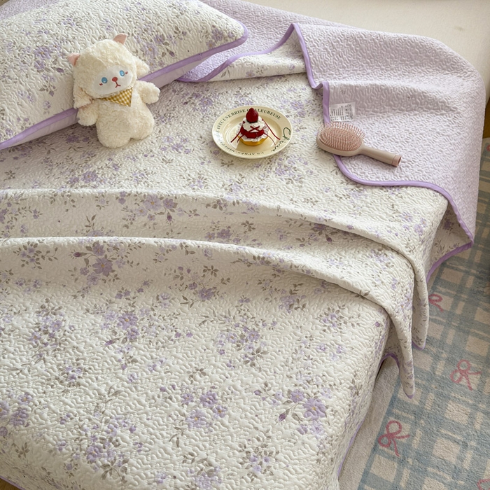 91家纺网 家纺一手货源 找家纺 绵庭家纺 2026新款全棉印花夹棉床盖三件套 苏林-紫